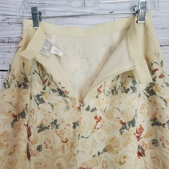 Petite Sophisticate Silk Floral Skirt Size 6 Muted Floral Roses Whimsy Fairycore - Picture 7 of 10